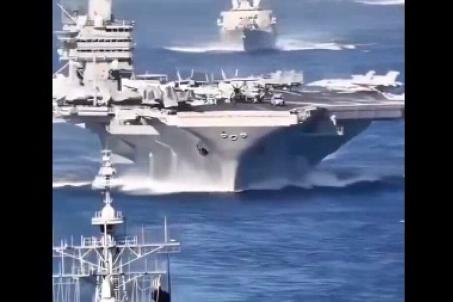 U.S. Navy ships at sea near the Middle East during a military deployment