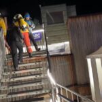 Crowd evacuated outside Davos Congress Center at night